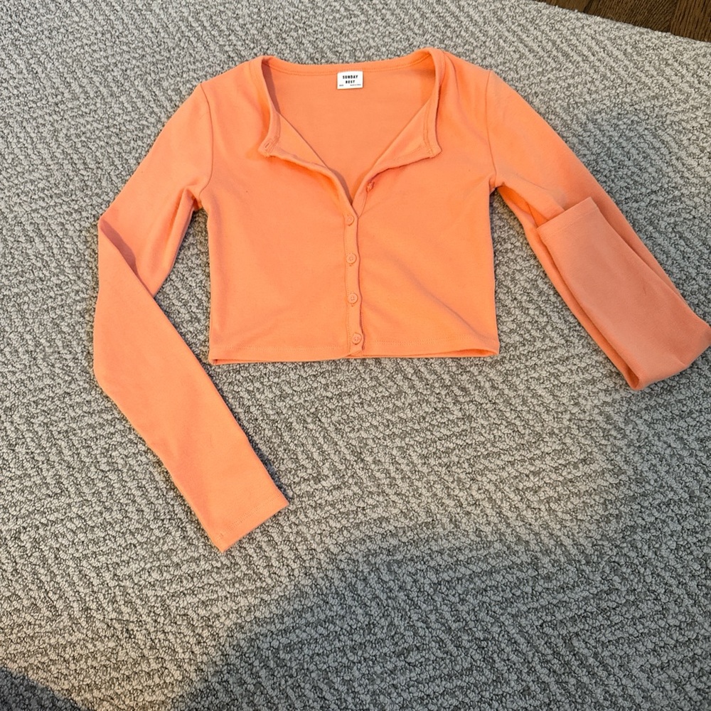 Aritzia Sunday Best Orange Long Sleeve Crop Top